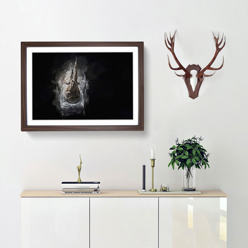 Rhino in the Shadows in Abstract - Picture Frame Graphic Art Print, 27cm H x 36cm W x 2cm D, Walnut Framed