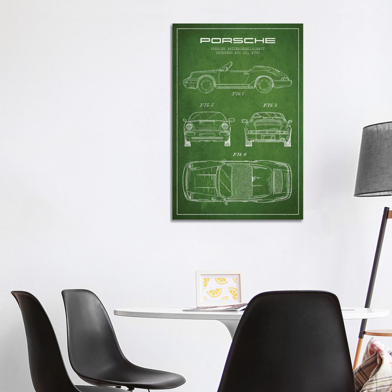Porsche Corporation Porsche Patent Sketch (Green) by Aged Pixel - Wrapped Canvas Print, 101.6 cm H x 66.04 cm W x 1.91 cm D