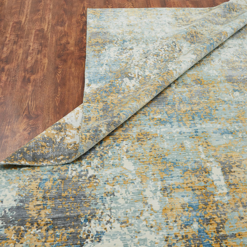 Abstract Area Rug in Yellow, Rectangle 9'6" x 13'