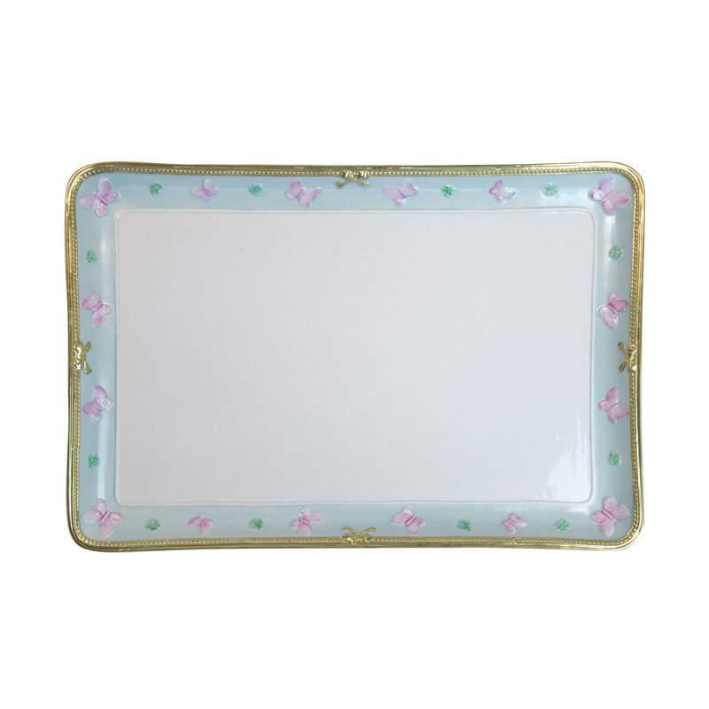 Butterfly Porcelain China Bathroom Tray, Pink/Gold
