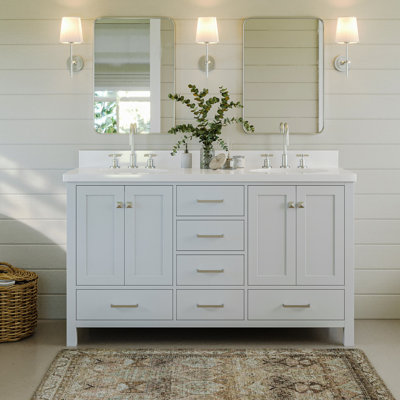 Cambridge 61'' Double Bathroom Vanity with Carrara Quartz Top