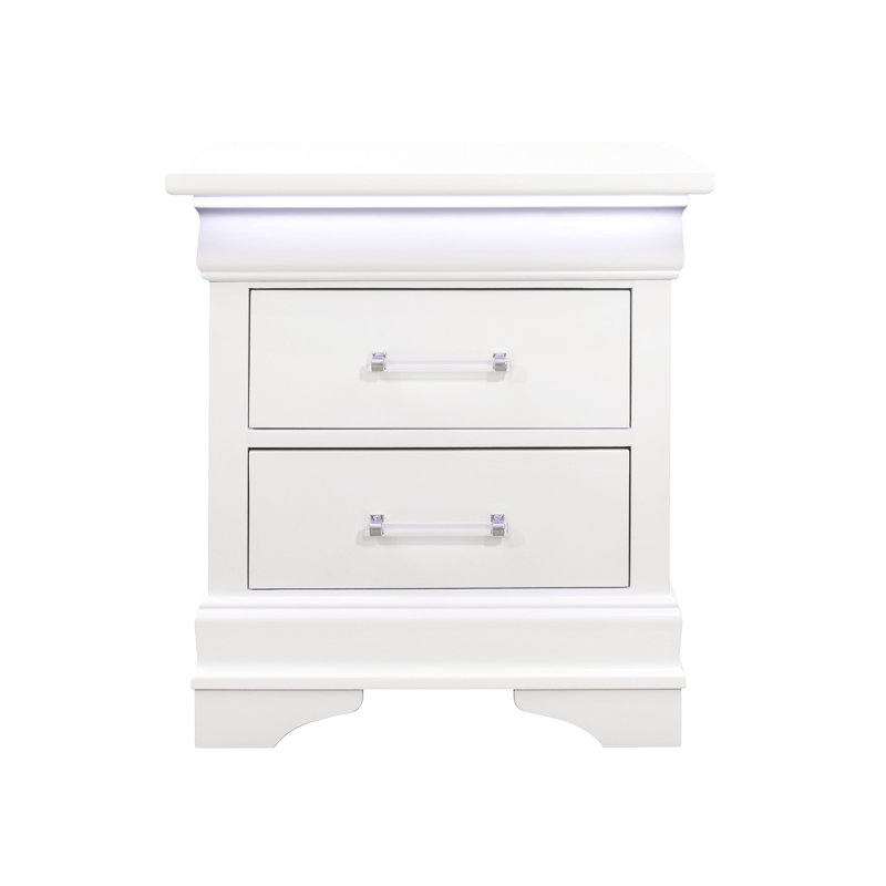 Table de chevet spacieuse à 2 tiroirs avec DEL - bois massif blanc + fabrication stable
