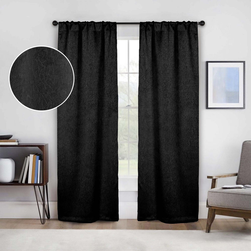 Kinlaw Textured Thermal Polyester Light Filtering Room Darkening Curtain Pair, 26" W x 84" L, Black