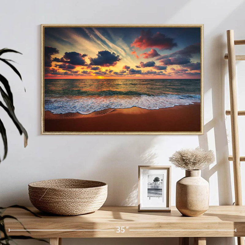 Coucher de soleil d'été, 25 po x 17 po, Cadre flottant en bois naturel