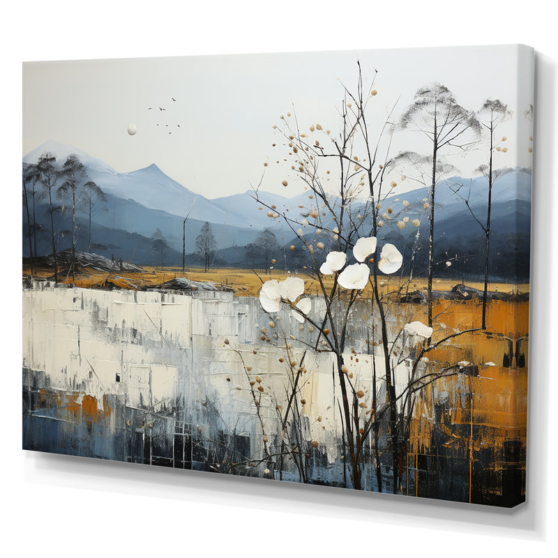 Minimalisme beige et bleu campagne IV - campagne, art mural, Toile tendue, 30" H x 40" W