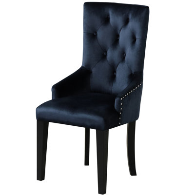 Dark Navy Velvet Arm Chair With Back And Sloped , For Elegant Dining Luxury Armchair, Occasions