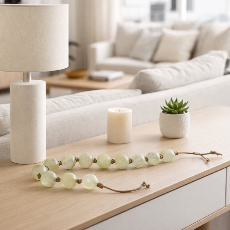 Perles de verre modernes avec cordon de jute tissé - Accent décoratif unique fabriqué à la main avec un style contemporain et une texture naturelle pour une présentation polyvalente dans n'importe quelle pièce ou tablette