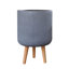 Concrete Effect Cylinder Round Planter on Hardwood Legs, Round Indoor Plant Pot Stand for Indoor Plants, Indoor Flower Pot with Ribbed Pattern-529439268-529439273