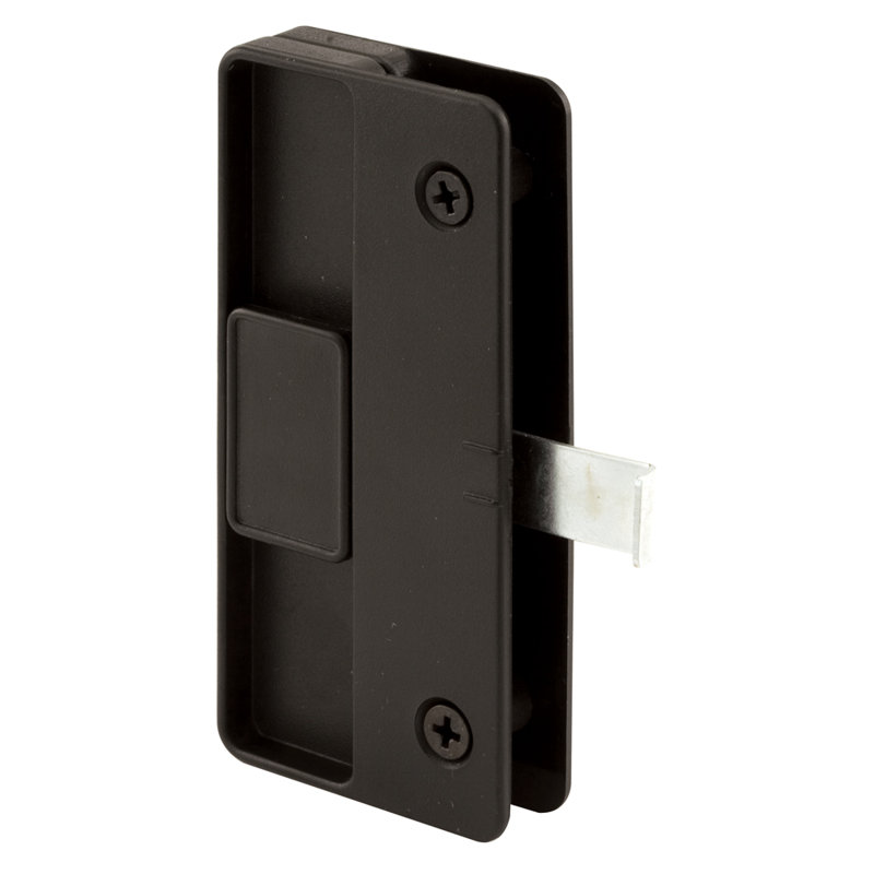 Prime-Line Sliding Screen Door Latch and Pull, 3 in. Hole Center, Black Plastic with Steel Latch, Mortise Install (Single Pack)