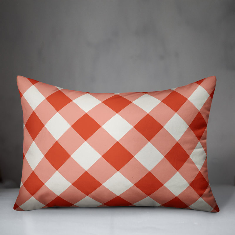 Coussin lombaire à carreaux écossais, Rouge / Rose