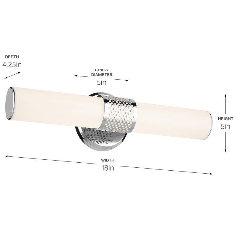 18" Bath Bar Small LED with White Glass, Chrome