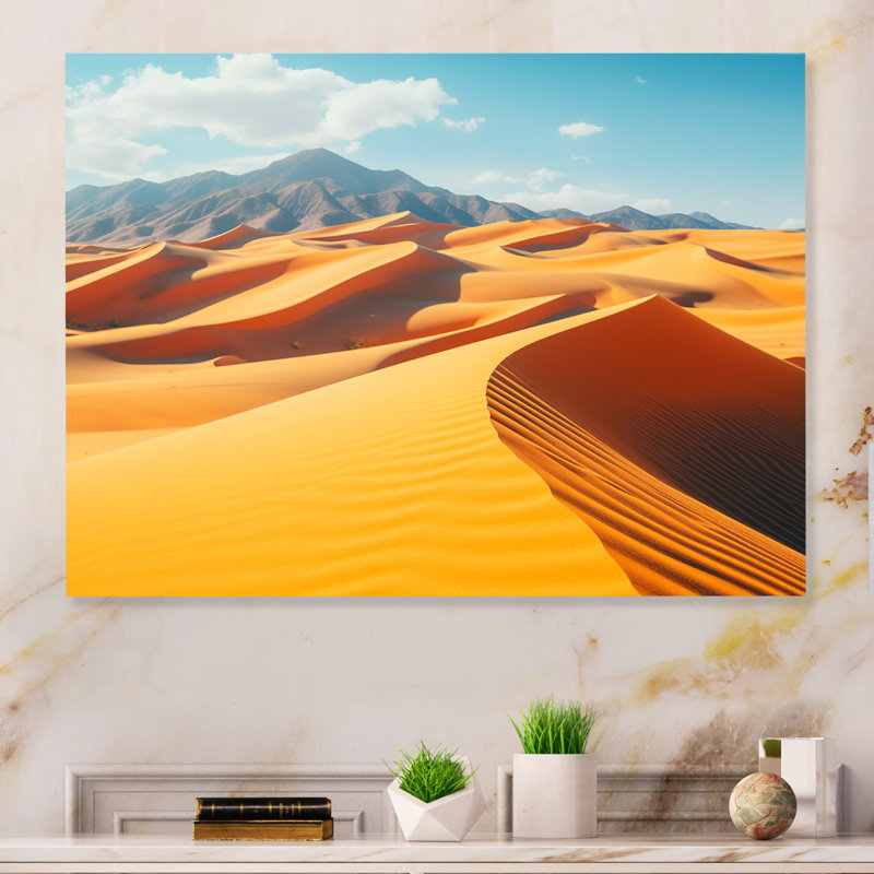 «Yellow Sand Dunes Serenity - Desert», art mural en métal, H 24 po x l 32 po x P 1 po