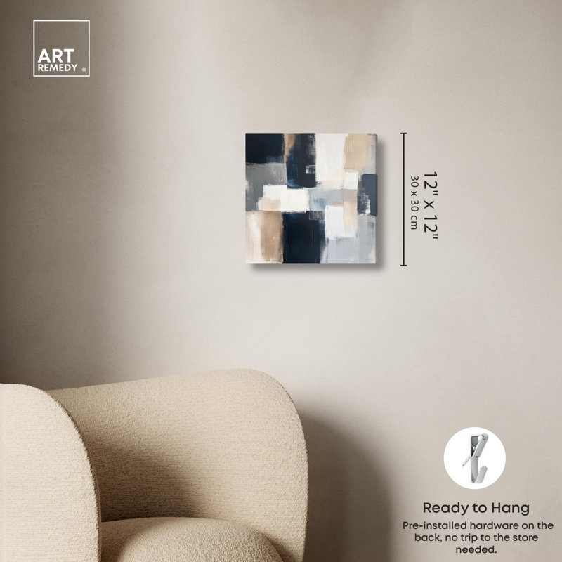 «Blue and Tan Abstraction I», art mural bleu par , Toile tendue, H 12 po x l 12 po