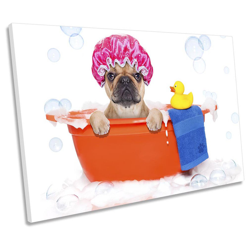 Funny French Bulldog Bathroom - Wrapped Canvas Print, 40.6cm H x 61cm W