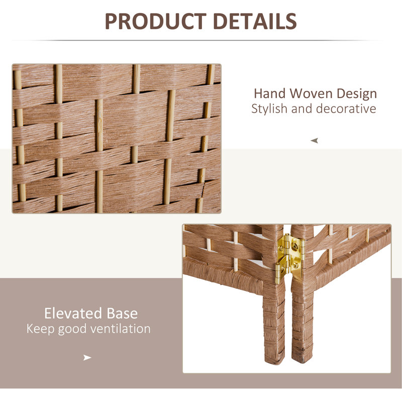Paravent en osier 6 panneaux de 6 pi de hauteur - Naturel, 70.75" H x 106.25" W x 0.75" D, Natural