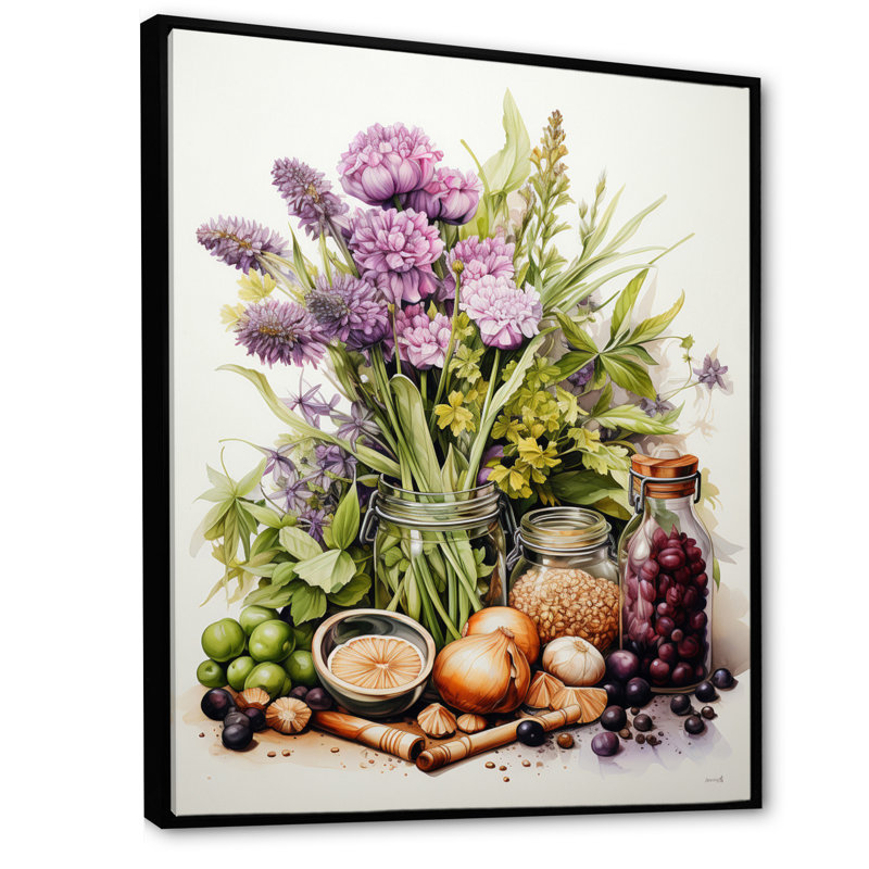 «Purple Green Food Herbs A Delicate», reproduction d'art sur toile, H 32 po x l 24 po x P 1 po, Cadre flottant noir