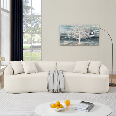 Beige Compressed Curved Modular In Lamb's Wool, Modern Design, No Assembly, Soft Seating For Home Minimalist Compressed, Ideal Bedroom
