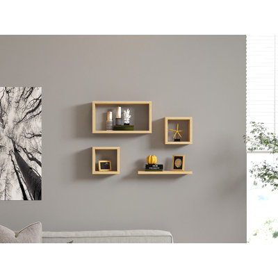 Modern Wall Shelf Set (3 Pieces), Sapphire Oak, 15.0 x 9.8 x 17.3 inches (Large) & 15.7 x 7.9 x 5.9 inches (Small) | 100% Melamine Coated Particle Board, Durable & Stylish | Perfect for Home Decor & Storage Solutions