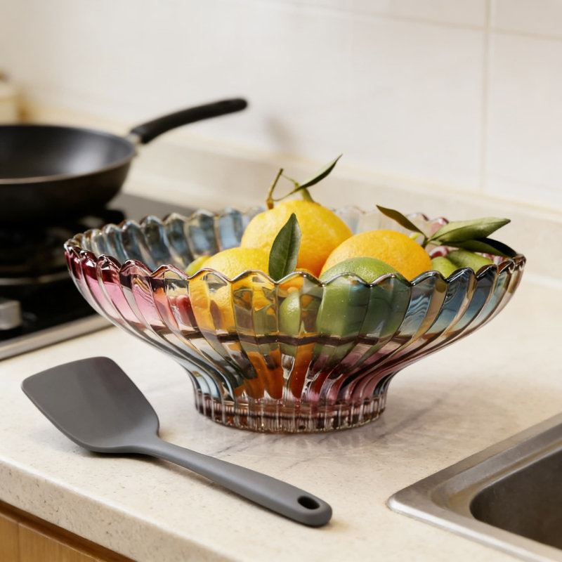 Grand bol à fruits en cristal avec motif floral élégant - Décoration de cuisine durable sans plomb pour les fruits, les collations et la présentation de la maison