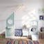 Lits jumeaux cabane, glissade en bois MDF avec lumières de boules, chambre d'enfant bleue moderne-1283288697