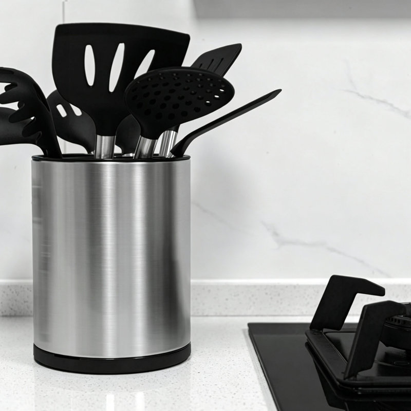 Extra Large Kitchen Utensil Holder Rotating Stainless Steel Utensils Pot, Stainless Steel