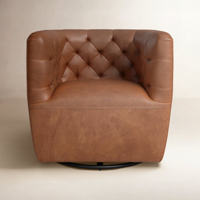 Mac Genuine Leather Swivel Barrel Chair