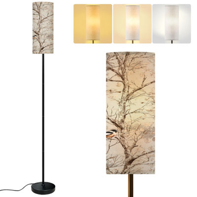  Lampe sur pied de 68,5 po avec branches d'arbres sans soudure, oiseaux, art naturel pour textiles Lampe à poteau en métal à intensité variable avec abat-jour lin