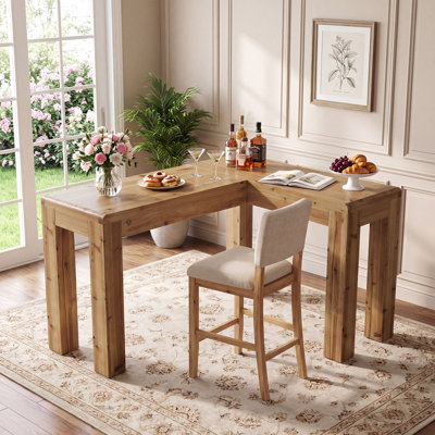 Table de bar en L en bois massif