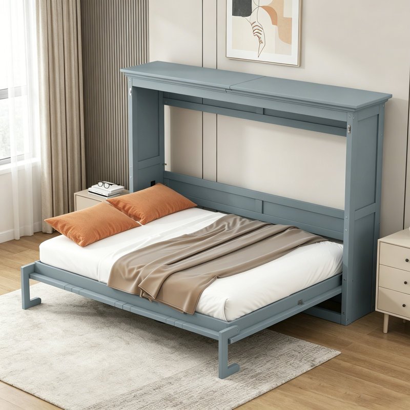 Lit escamotable peu encombrant avec armoire pliable, structure robuste et assemblage facile pour une vie moderne, Gray