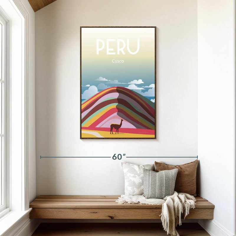 Pérou, 29 po x 43 po, Cadre flottant noyer