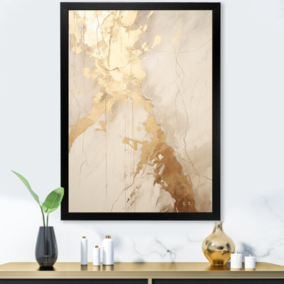 Reproduction sur toile beige et or marbré foudre IV - Formes abstraites