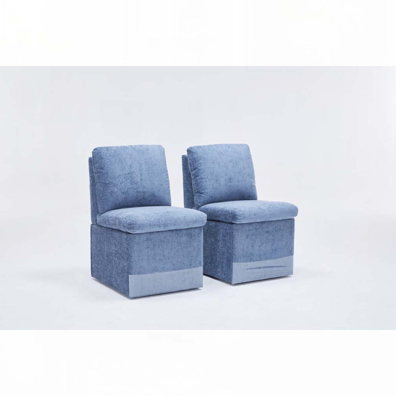 Chaise rembourrée en lin sans accoudoirs, Bleu