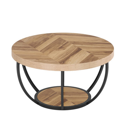 Adalise 2 Tier Metal and Wood Floor Shelf Coffee Table with Storage, Multiple Colors