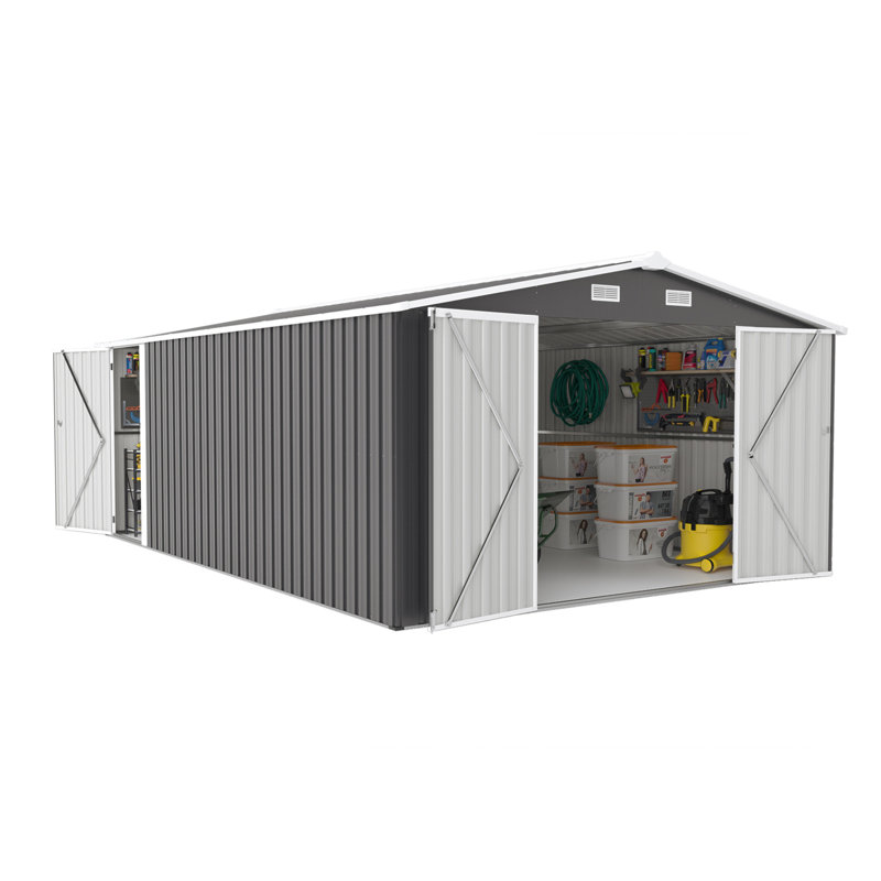 Campcraft  Outdoor Storage Shed 10×14 FT With 3 Lockable Doors,4 Air Vents & Sloped Roof,Utility Tool Shed Metal Storage Garden Sheds  Frame And 4 Vents,For Backyard,Patio,Lawn,Dark Grey