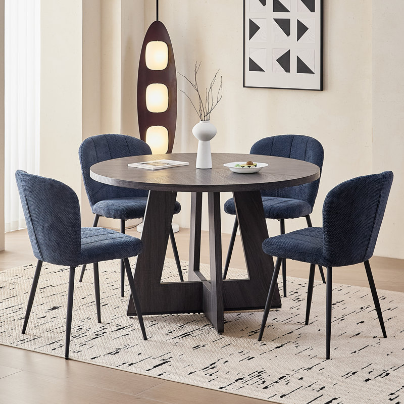 47" Round Dining Table for 4 6 People, [Fanned Base] [1.38" Thick Top] Farmhouse Wood Kitchen Table for Dining Living Room Home, Gray (Only table)