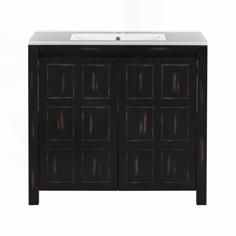 36 " Bathroom Vanity Organizer with Ceramic Sink, Espresso