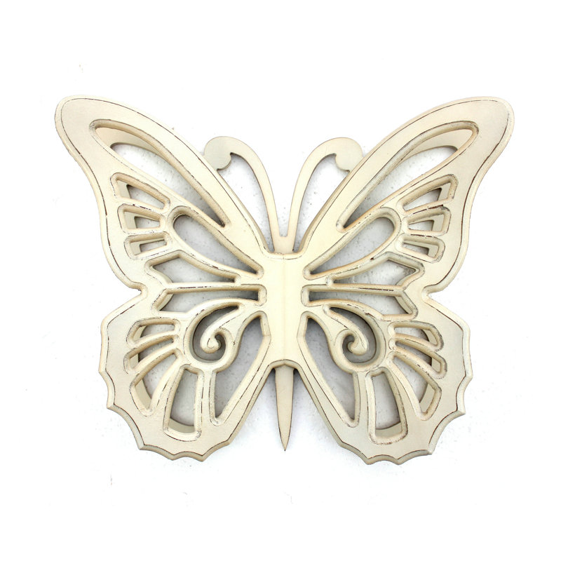 Décoration murale en bois 23 po x 19 po x 4 po papillon noir rustique, Jaune clair