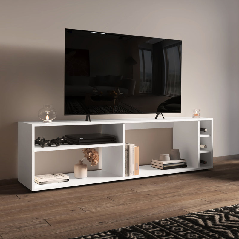 Meuble télé, 6 tablettes, capacité de 60 po, Blanc