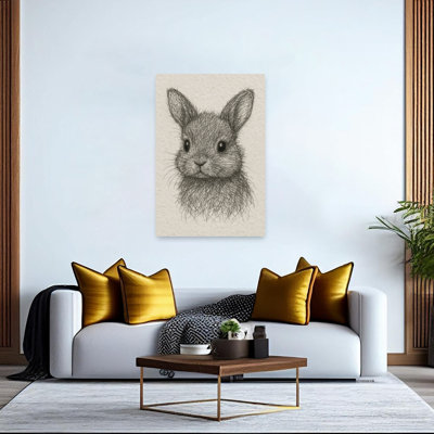 Cute Little Bunny Drawing Contemporary Rabbit Forest Wall Art Print by Natalie Bruns - Wrapped Canvas Print