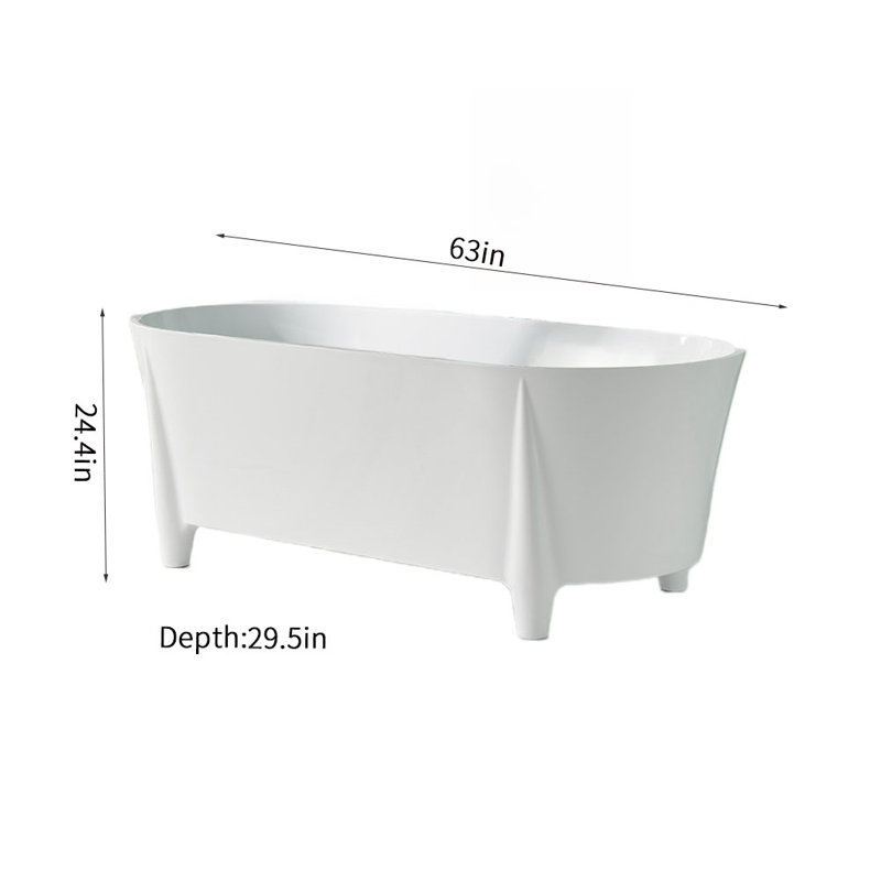 63'' x 29.5'' Freestanding Soaking Acrylic Bathtub, White