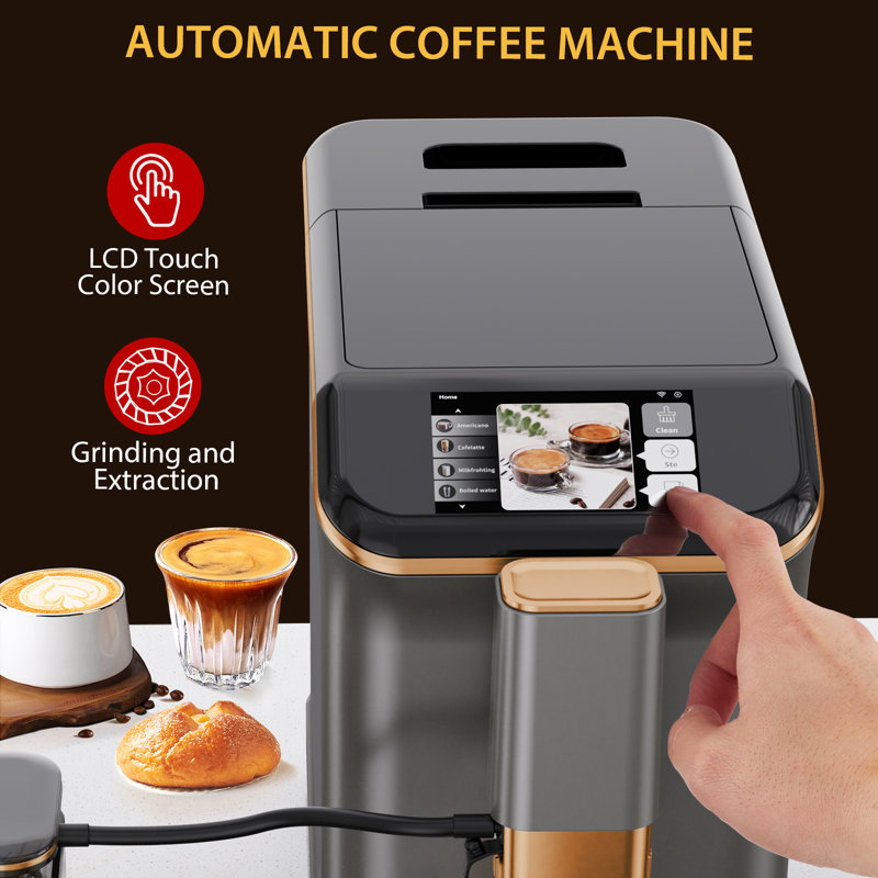 Fully Automatic Espresso Machine With 20 Bar, Milk System, 7 Coffee Varieties, Intuitive Touch Display, Espresso Machine With Auto Clean Filter For Cappuccino, Latte, Espresso Maker