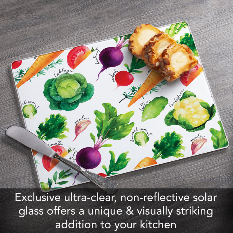 Colorful Veggies Tempered Glass Rectangular Cutting Board, 10" x 8"