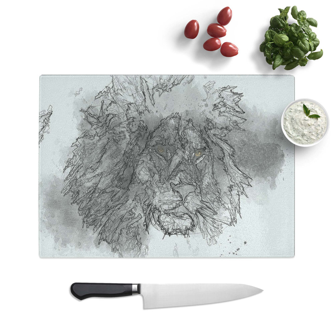 Glass Lion With Piercing Eyes in Abstract Chopping Board