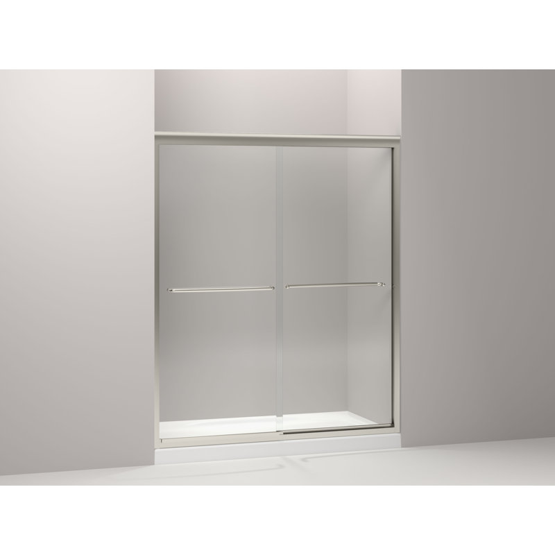 Fluence Frameless Bypass Sliding Shower Door, Matte Nickel, 70.31" x 47.63", Clear