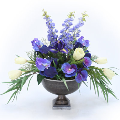 Tulips, Pansies and Iris Mixed Floral Arrangement in Pot