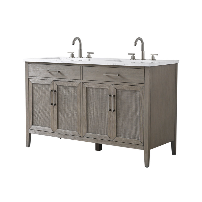 Meuble-lavabo double 54 po avec dessus Sebastiano, Gris héritage