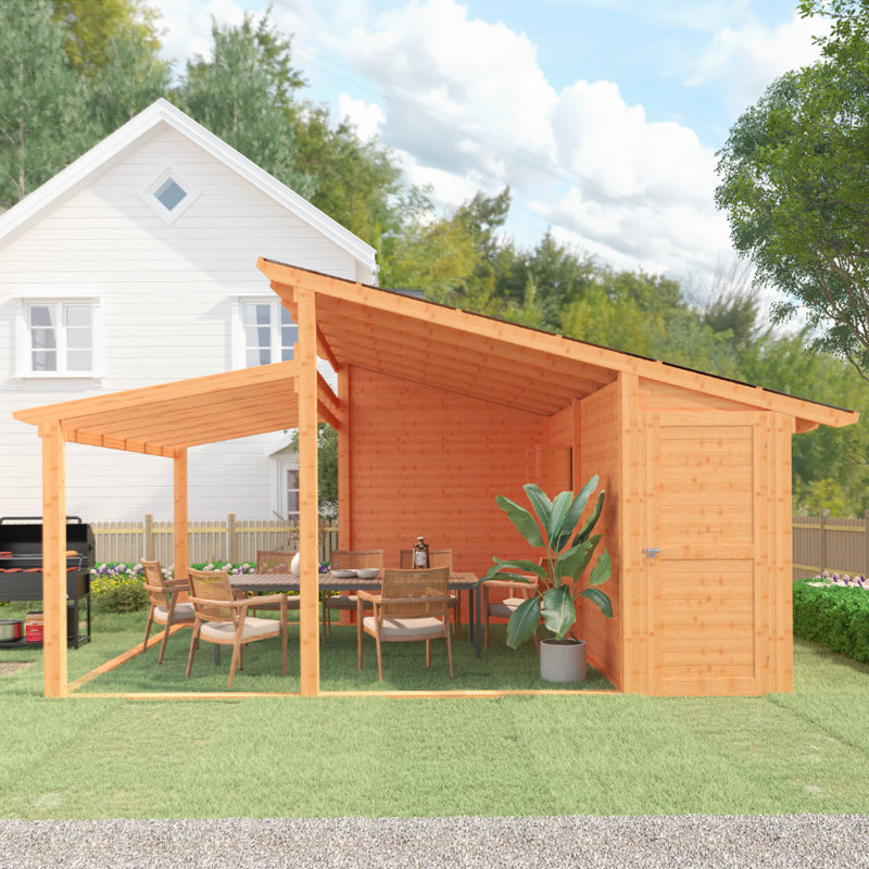20' × 12.5' Patio Wooden Gazebo With Storage Shed