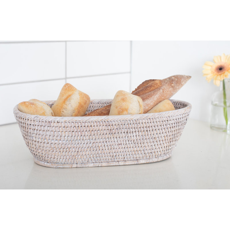 Panier à pain ovale en rotin Sampson, Blanc délavé
