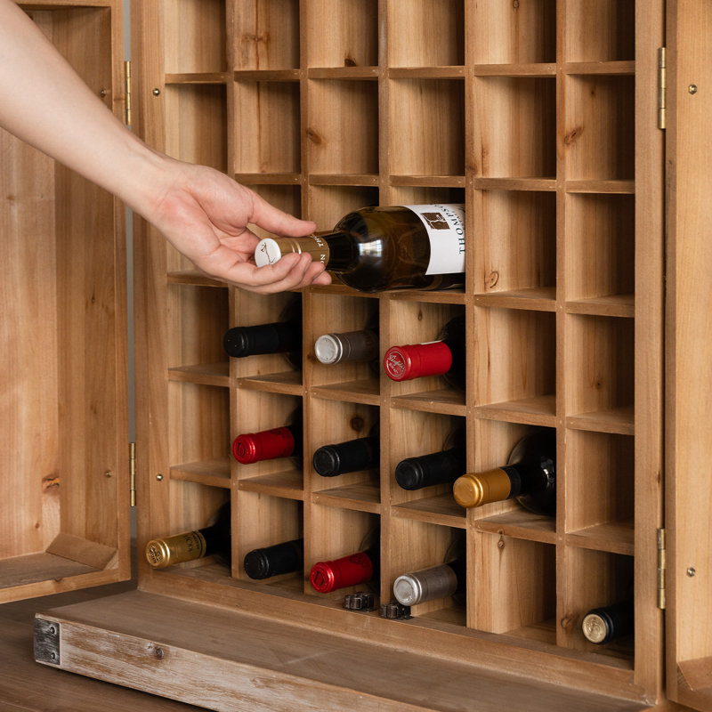 Bar à vin 58 po en bois massif avec portes géométriques