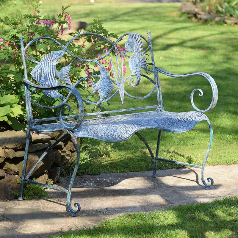 Banc de jardin en métal à dossier poisson et hippocampe Dash